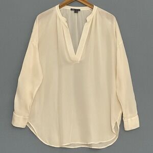 Vince Womens Top S Ivory 100% Silk Semi Sheer Oversized Tunic Luxury Capsule